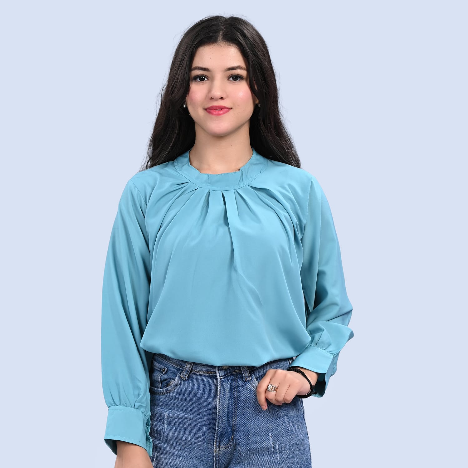 WOMEN`S SKY BLUE CROP TOP