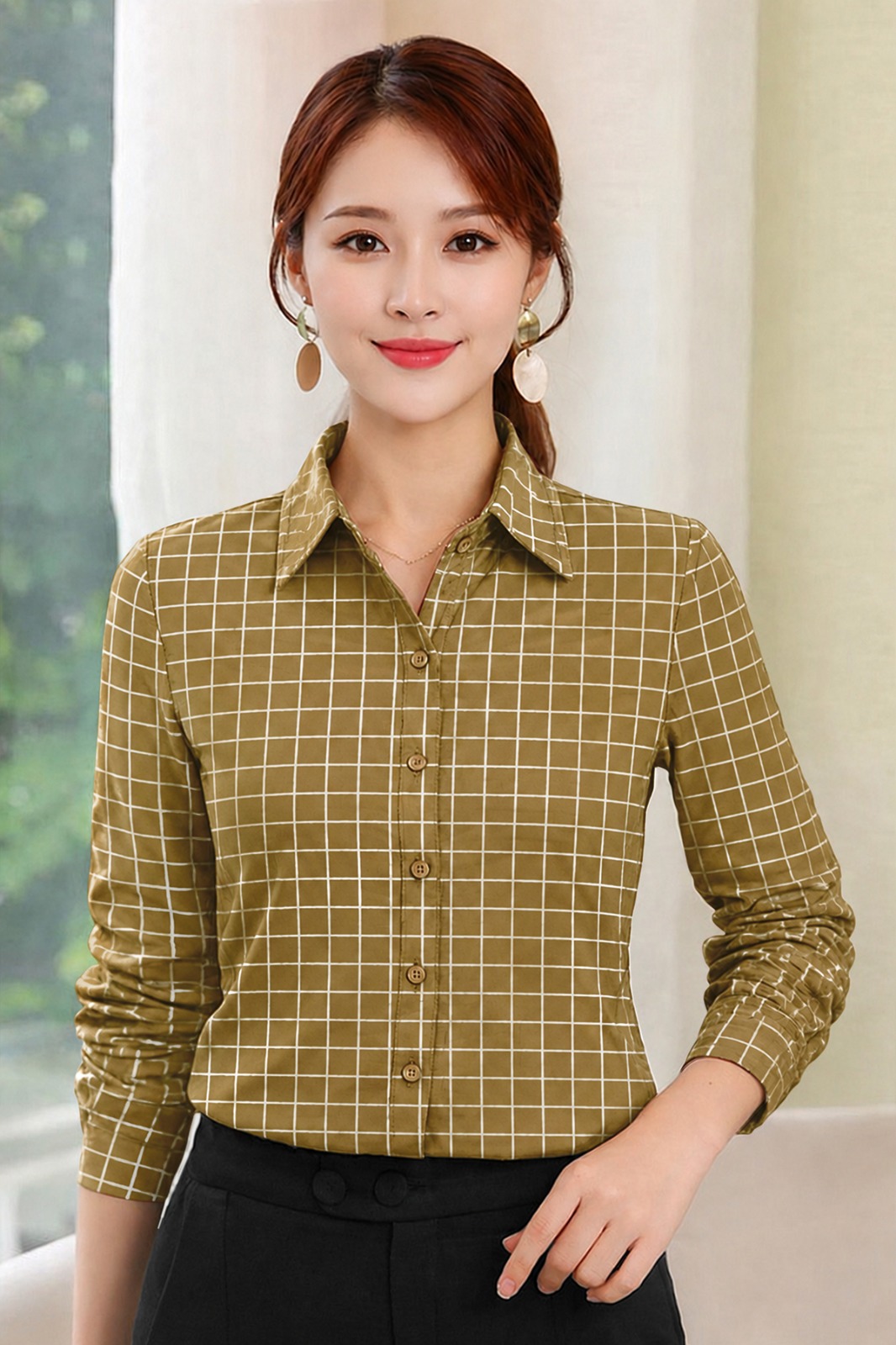 WOMEN'SCHIKU CHECKS FORMAL SHIRT