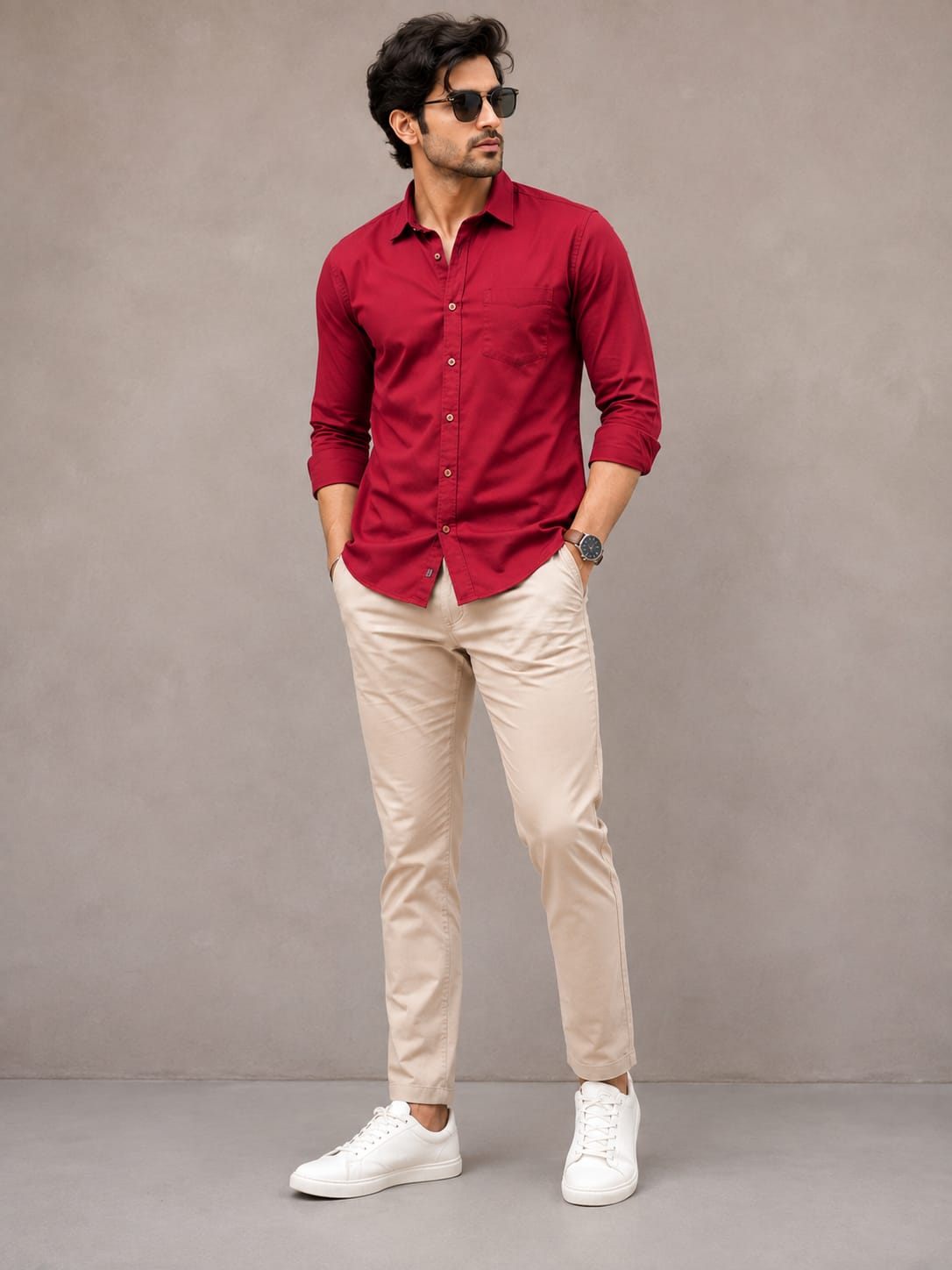 MEN'S MAROON RED FORMAL SHIRT