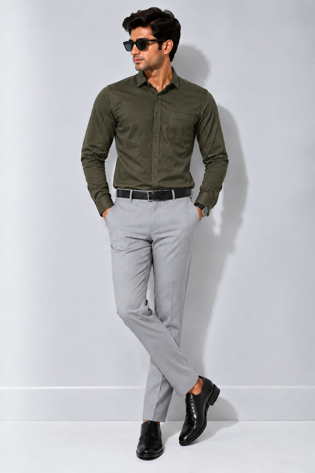 MEN'S OLIVE GREEN FORMAL SHIRT