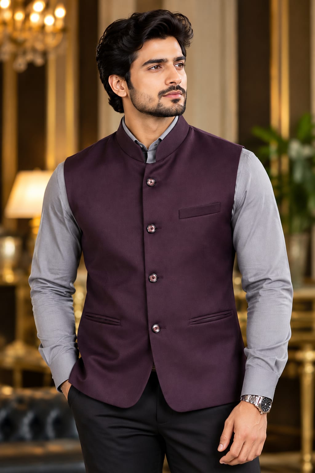 MEN'S ROYAL PLUM WAISTCOAT