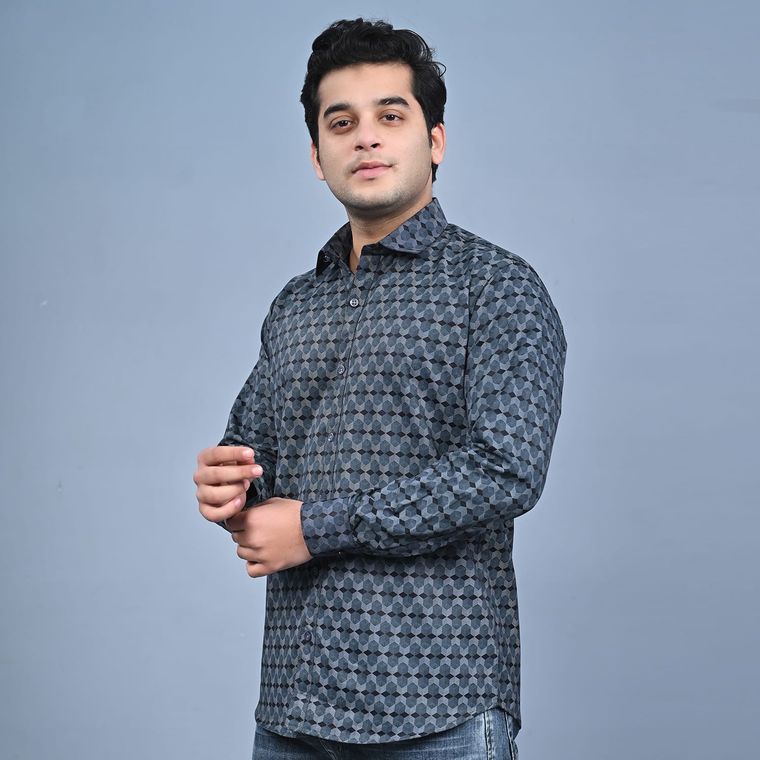 MEN'S BLUE PRINTED SHIRT