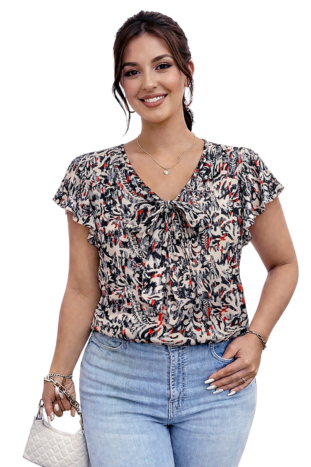 WOMEN'S V-NECK BLACK FLORAL TOP