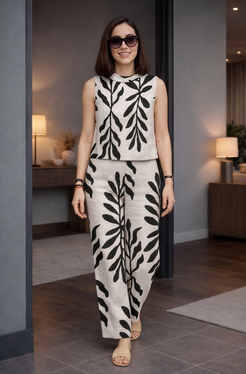 WOMEN'S LEAF PRINT CO-ORD SET