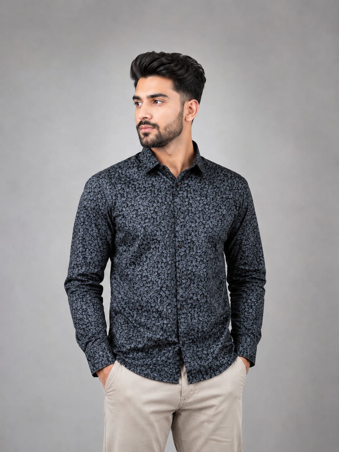 MEN'S BLACK PRINTED SHIRT