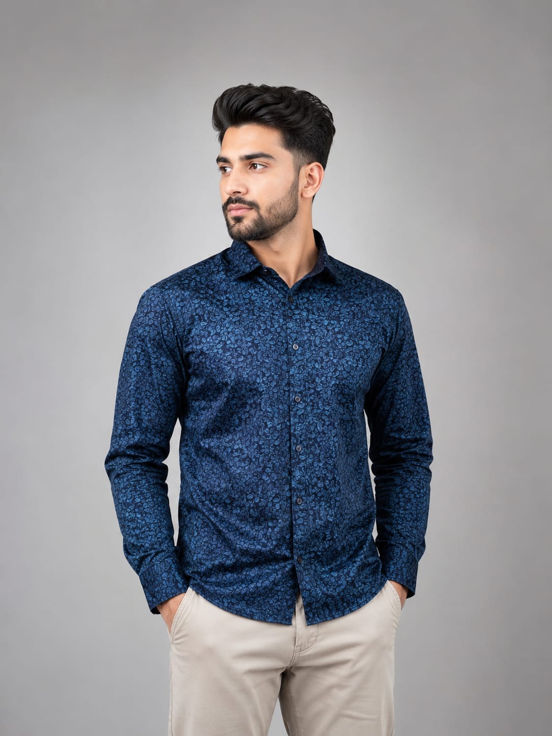 MEN'S BLUE PRINTED SHIRT