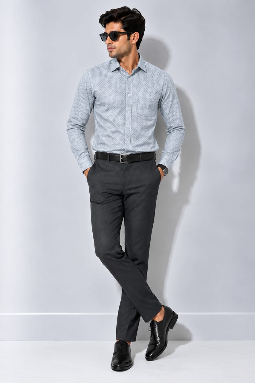 MEN'S ICE BLUE MICRO PRINTED SHIRT