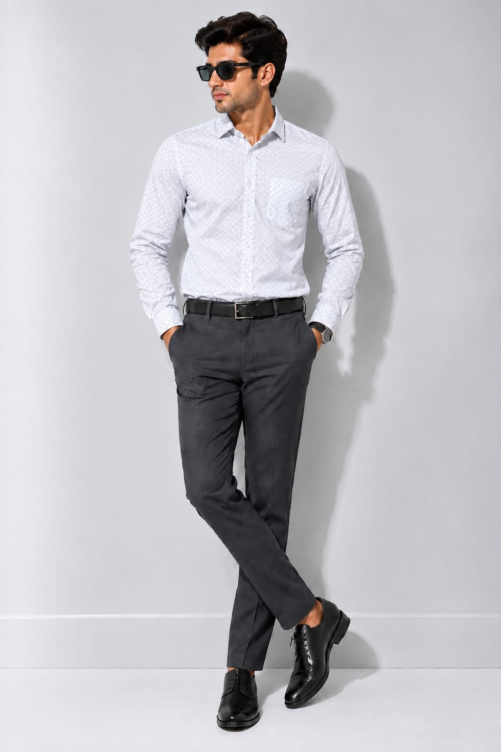 MEN'S WHITE ELEGANCE MICRO, PRINTED SHIRT