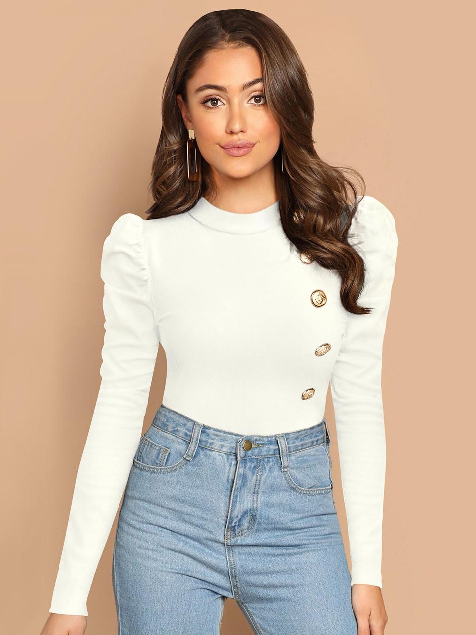WOMEN`S WHITE PUFF SLEEVE TOP