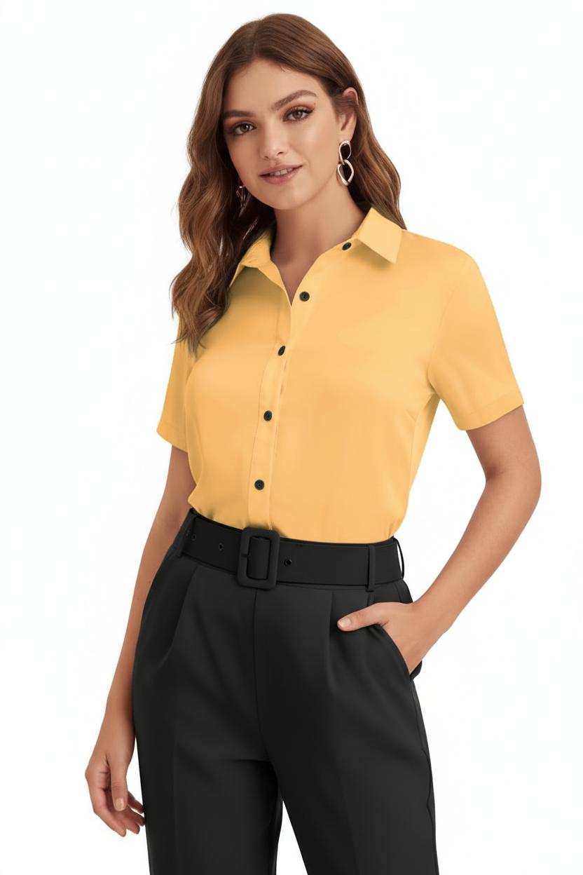 WOMEN`S FORMAL COTTON YELLOW SHIRT