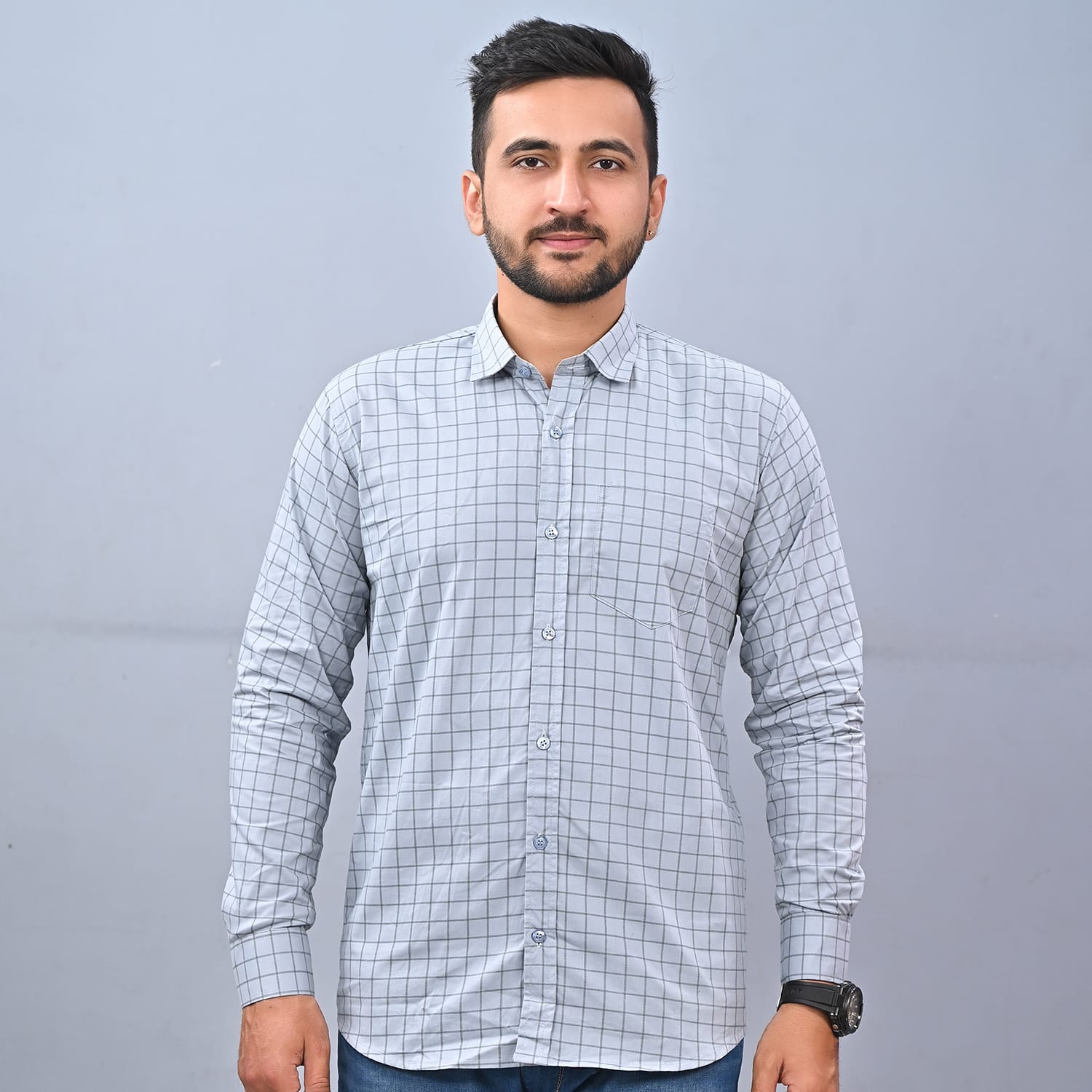 MEN'S CHECKS GREY SHIRT