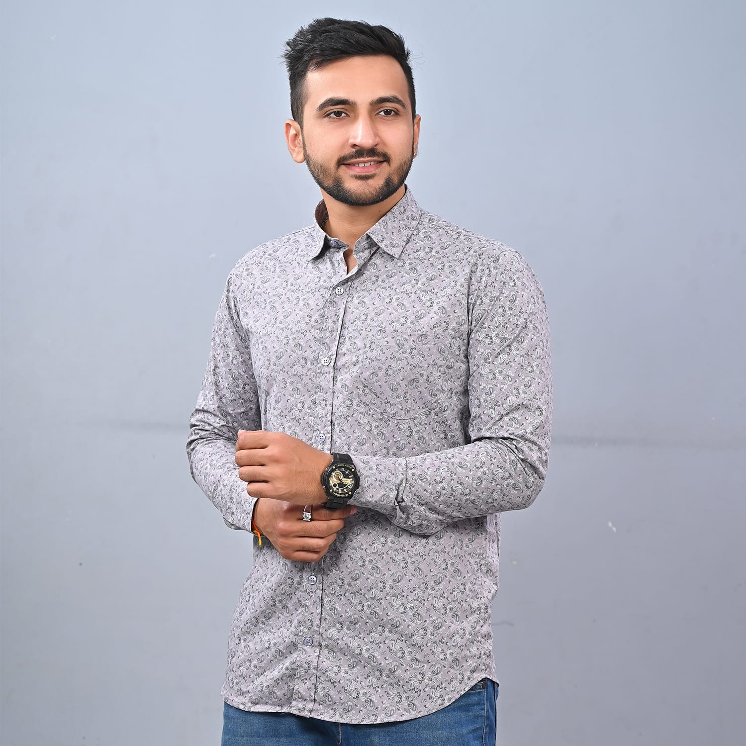 MEN'S GREY PRINTED SHIRT