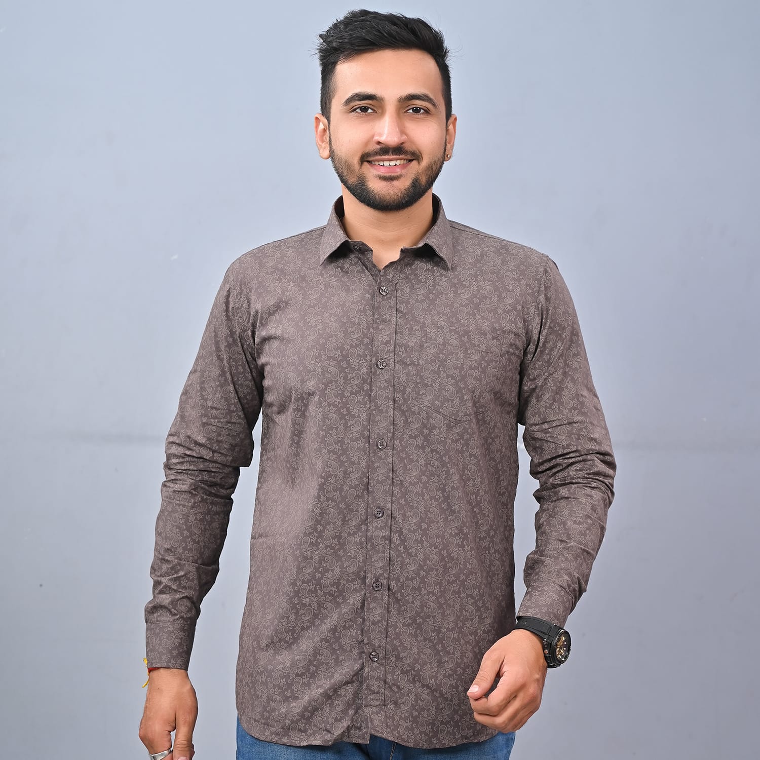 MEN'S BROWN  PRINTED SHIRT