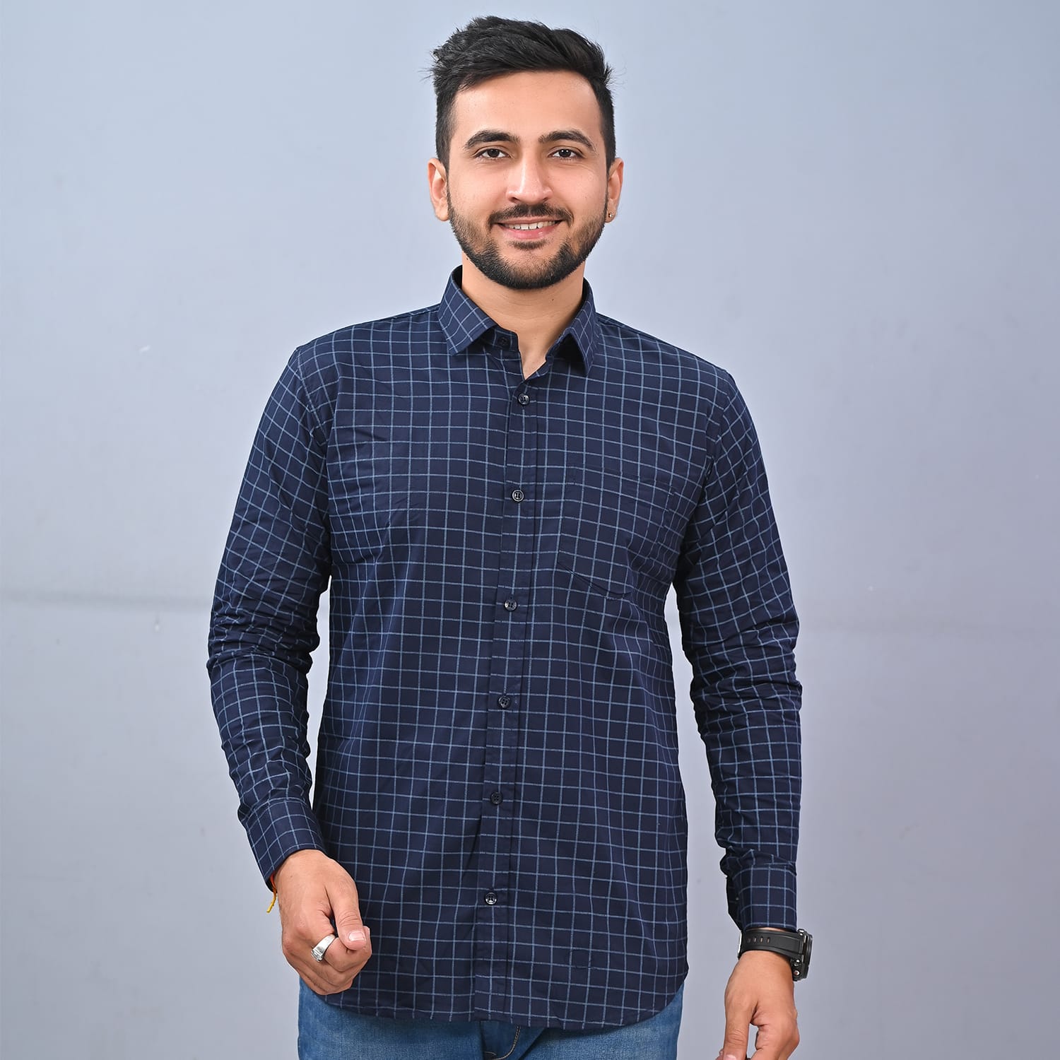 MEN'S CHECKS BLUE SHIRT