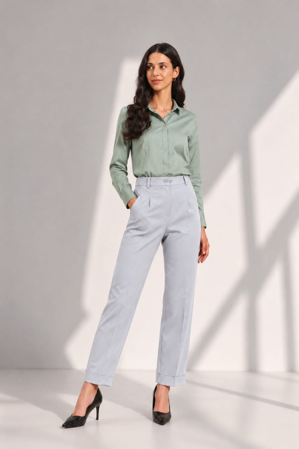 WOMEN'S  LIGHT GREEN FORMAL SHIRT